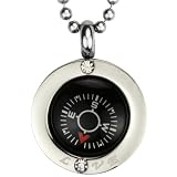 Stainless Steel Silver Tone Large Direction of Love Compass Pendant Necklace