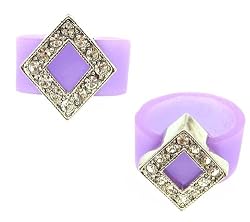 Ring - R50 - Silicone Ring with Diamond Shape Crystal Charm - Size 7 (18mm) ~ Purple