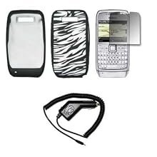 Zebra Stripes Design Silicone Gel Skin Cover Case + LCD Screen Protector + Rapid Car Charger for Nokia E71 [Accessory Export Brand]