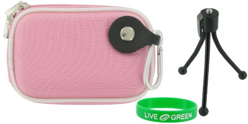 Hard Nylon (Pink) Case and Tripod for Kodak Zx1 HD Pocket Video Camera Red