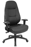 Professional High Back Black Leather Chair with Adjustable Padded Arms and Ratchet Back Height Adjustment [B4AA168-LF05-BK-GG]