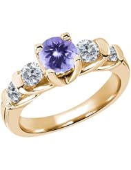 1.78 Ct Round Blue Tanzanite G/H Diamond 14K Yellow Gold Ring