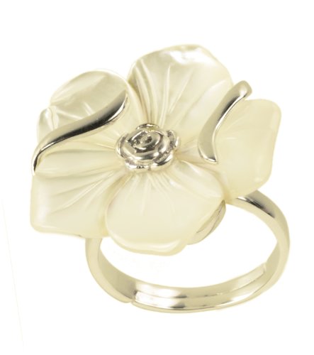 25mm White Mother of Pearl with Sterling Silver Flower Ring