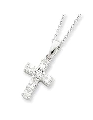 Sterling Silver Cz Cross On 16 Box Chain Necklace