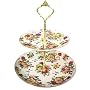 Two Tiered Fine China Tea Party Serving Tidbit Tray - Antique Rose Pattern