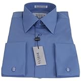 Mens Modena Solid Cadet Blue French Cuff Dress Shirt - Size 15 32/33
