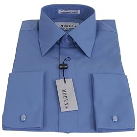 Mens Modena Solid Cadet Blue French Cuff Dress Shirt - Size 17 34/35