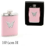 from The Emporium Hip Flasks Ladies Girls Pink Diamonte Hip Flask 3oz. BUTTERFLY Model 9930