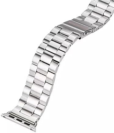 Apple iWatch Wrist Band Strap Polished Silver Solid Stainless Steel Replacement New 42mm 6 Removable Links and Adapters Sturdy Two Clasp Buckle System by Clixsy, iPod Nano any Watch & Sport Edition
