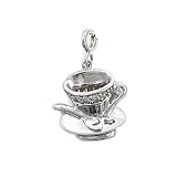 Sterling Silver Diamond Tea Cup Charm (1/10 cttw)