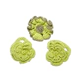 Little Miss Purple Set of 3 Hand Crocheted Flower Ponytail (Pony) Holders for Girls - Lime Green / Gold Detail