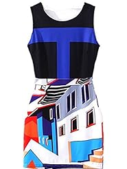 Summer Empire   Waistline Geometric Print Sleeveless Tank Mini Dress 