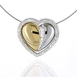 14K Two Tone Gold Heart Diamond Pendant with Necklace 16