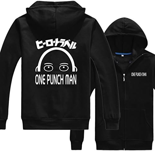 Coolchange Anime One Punch Man Bald Guy Cos Zip Fleece Hoodie Jacket with Word US XL=Asia XXL,Black