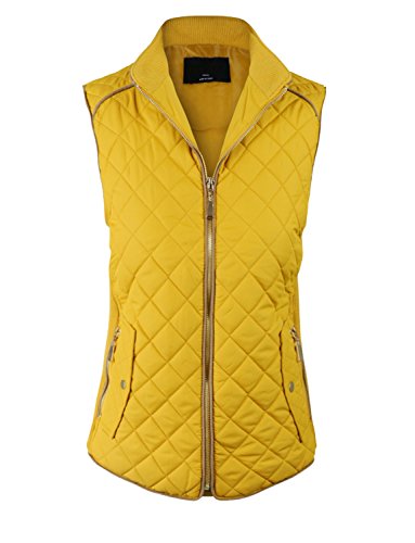 makeitmint Women's Basic Solid Quilted Padding Jacket Vest w/ Pockets Medium YJV0002_Mustard