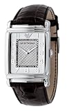 Emporio Armani Gents Black Leather Strap Watch with Silver Dial