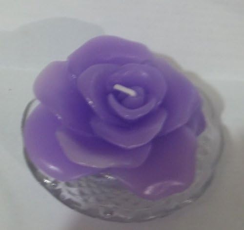 Rose Shaped Sented Candle Tone Purple In a Glass Tray 3 1/2 inch