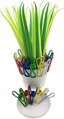 0.38mm Green Grass-blade Ballpoint Silicon Pens + 20pc Multi-purpose Metal Clips + Pen Holder (24pc Pens(12Blue12Black)+20pc Clips+Pen Holder)