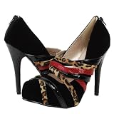 System278 Velvet Mix Animal Strappy Pumps BLACK