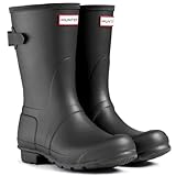 Womens Hunter Original Adjustable Back Short Wellies Festival Rain Boots - Black - 8