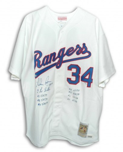 Nolan Ryan Autographed/Hand Signed Limited Edition of 34 Mitchell and Ness Texas Rangers Jersey Insc