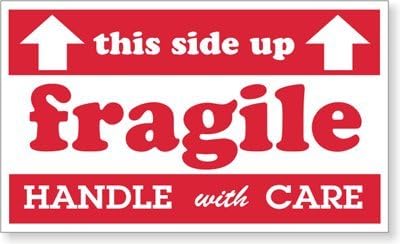 Fragile This Side Up Handle with Care, Paper Labels, 500 Labels / Roll, 5" x 3"