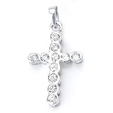 Sterling Silver Cubic Zirconia Rhodium Plated Cross Pendant.