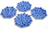 Set of Four Japanese Blue Lotus 4 1/2 Inch Porcelain Plates/ Coasters