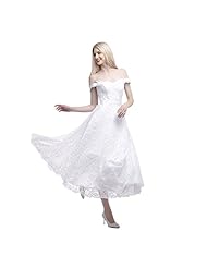 A-line Open-Back Lace Backless Off the Shoulder Tea Length Wedding Dress 