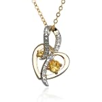 18k Yellow Gold Plated Sterling Silver Citrine and Diamond Heart Pendant, 18"