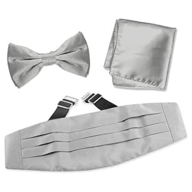 Wedding Silver Pretied Bow Tie by Elite Solid silver silk cummerbund sets