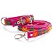 Fair Trade Hand-Embroidered Leather Dog Collar & Leash - Pink