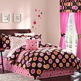 Dark Brown Pink Orange White Polka Dot Girls Kids Twin 6 Piece Bed Bag Set