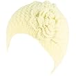 Crochet Flower Vent Knit Beanie Skull Winter Hat Ivory