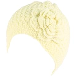 Crochet Flower Vent Knit Beanie Skull Winter Hat Ivory