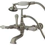 Kingston Brass CC543T8 Vintage 7-Inch Spread Wall Mount Leg Tub Filler with Hand Shower, Satin Nickel