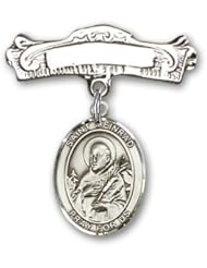 Sterling Silver Baby Badge with St. Meinrad of Einsideln Charm and Arched Polished Badge Pin