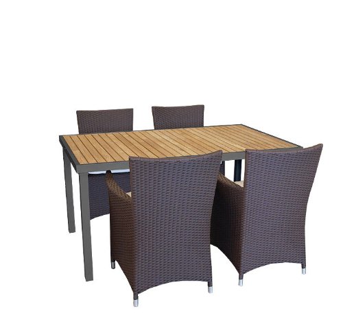 Gartengarnitur Alu/Teak P. Rattan Sessel Anthr./Braun - 5tlg