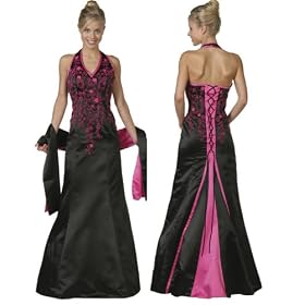 #5372 - BEST SELLER - Formal Evening Gown. Elegant High End Satin Full Length Halter Dress. Perfect for any occasion - (Available in Black/Fuchsia, Black/Turquoise, Black/White in XS to 3XL)