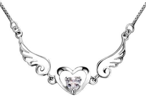 Dazzle Flash love Wing of Angel bling zirconia CZ diamond heart collarbone pendant necklace - nss037