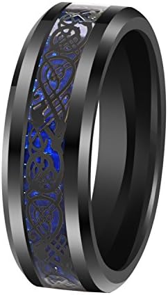 EMISTY 6mm Black Celtic Dragon Inlay Comfort Fit Tungsten Carbide Ring Blue Carbon Fibre Weddig Band Jewelry Size 7