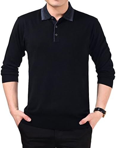 Jollypicks Men's Flirty Business Solid Chashmere Long Sleeve Polo Sweater Black XL/US M chest:37.8"