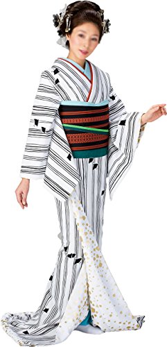 【裾引】　仕立て上がり　白地　縞に千鳥　舞台衣装　50020　【引き摺り】