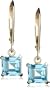 14k Yellow Gold 6mm Blue Topaz Square Dangle Lever Back Earring