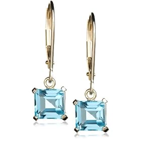 14k Yellow Gold 6mm Blue Topaz Square Dangle Lever Back Earring by Amazon.com Collection