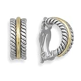 Rhodium Plated Sterling Silver and Gold Plated Rope Design Clip On Earrings
