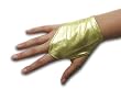 Metallic Plated Fabric Elastic Wrist Shortie Gloves Fingerless Mitt with elastic gathering inside the wrist - palm side, cuff ends just below the wrist bone.