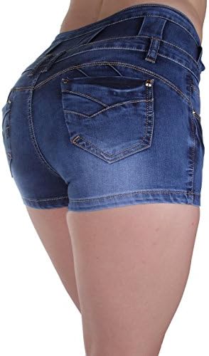 YM5032 - High Rise Colombian Style Stretch Denim, Butt Lift, Short Shorts in Washed Blue Size 7