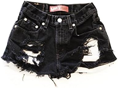 High Waisted Black Levi Cut Off Shredded RippedJean Shorts Audrey Vintage-S