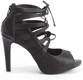 Leather Open Toe Lace Up Fernanda Pumps Black 6